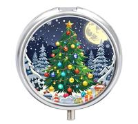 Pilulier rond pour le réveillon de Noël - 3 compartiments - Portable - Pour le voyage - Mini récipient compact pour médicaments - Distributeur de supplément de vitamines