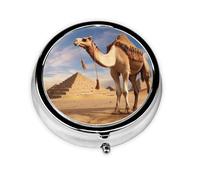 Pilulier rond pour sac à main ou poche - 2 compartiments - Petit pilulier portable - Camel - Pilulier de voyage pour médicaments, vitamines, morue, huile de foie