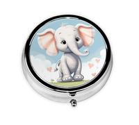 Pilulier rond pour sac à main ou poche - 2 compartiments - Petit pilulier portable - Éléphant mignon - Pilulier de voyage pour médicaments, vitamines, morue, huile de foie