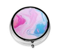 Pilulier rond pour sac à main ou poche - 2 compartiments - Petit pilulier portable - Marbre coloré - Bleu pastel - Violet - Pilulier de voyage pour médicaments, vitamines, foie de morue