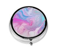 Pilulier rond pour sac à main ou poche - 2 compartiments - Petit pilulier portable - Marbre coloré - Bleu pastel - Violet - Pilulier de voyage pour médicaments, vitamines, foie de morue