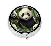 Pilulier rond pour sac à main ou poche - 2 compartiments - Petit pilulier portable - Panda mignon - Pilulier de voyage pour médicaments, vitamines, morue, huile de foie