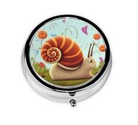 Pilulier rond pour sac à main ou poche - 2 compartiments - Petit pilulier portable - Petit pilulier en forme d'escargot mignon - Pilulier de voyage pour médicaments, vitamines, morue, huile de foie