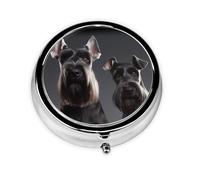 Pilulier rond pour sac à main ou poche - 2 compartiments - Petit pilulier portable - Petit pilulier portable - Schnauzer mignon - Pilulier de voyage pour médicaments, vitamines, foie de morue, huile