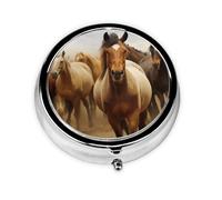 Pilulier rond pour sac à main ou poche 2 compartiments - Petit pilulier portable - Pilulier de nombreux chevaux - Pilulier de voyage pour médicaments, vitamines, morue, huile de foie