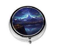 Pilulier rond pour sac à main ou poche - 2 compartiments - Petit pilulier portable - Scène de nuit fantastique - Pilulier de voyage pour médicaments, vitamines, foie de morue, huile de foie
