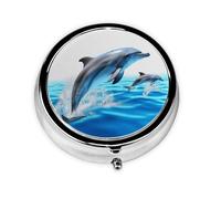 Pilulier rond pour sac à main ou poche - 2 compartiments - Petit pilulier portable - Unique - Animal 3D - Dauphin - Pilulier de voyage pour médicaments, vitamines, foie de morue, huile de foie