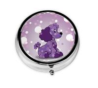Pilulier rond pour sac à main ou poche - 2 compartiments - Petit pilulier portable - Violet - Caniche à pois - Pilulier de voyage - Boîte de rangement pour médicaments, vitamines, foie de morue