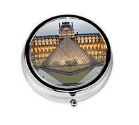 Pilulier rond pour sac à main ou poche 2 compartiments - Pilulier portable - Petit pilulier portable - Musée du Louvre à Paris - Pilulier de voyage - Médecine - Vitamine - Morue - Huile de foie