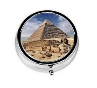 Pilulier rond pour sac à main ou poche - 2 compartiments - Pilulier portable - Petit pilulier - Pyramides d'Égypte - Pilulier de voyage - Boîte de rangement pour médicaments, vitamines, foie de morue