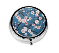 Pilulier rond rétro japonais en fleurs de cerisier avec 3 compartiments, mini pilulier en métal pour sac à main ou poche, léger et portable pour un usage quotidien, cadeau, voyage
