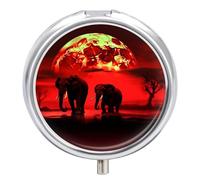 Pilulier rond rouge pleine lune éléphants 3 compartiments Portable Voyage Médicaments Mini conteneur de stockage de médicaments Distributeur de vitamines