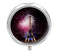 Pilulier rond Tour Eiffel Fireworks Pilulier 3 compartiments Portable Voyage Médicaments Mini Compact Conteneur de stockage de médicaments Distributeur de vitamines