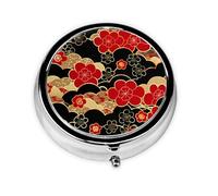 Pilulier rond traditionnel japonais en fleurs de cerisier avec 3 compartiments, mini pilulier en métal pour sac à main ou poche, léger et portable pour un usage quotidien, cadeaux, voyage