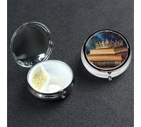 Pilulier rond vintage à 3 compartiments - Joli pilulier de voyage portable - Organiseur de vitamines en métal pour homme et femme - Cadeau unique