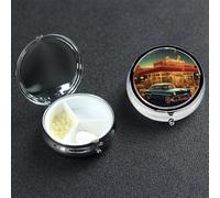 Pilulier rond vintage à 3 compartiments - Joli pilulier de voyage portable - Organiseur de vitamines en métal pour femme et homme - Cadeau unique