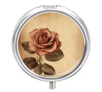 Pilulier rond vintage rose mignon petit étui portable 3 compartiments pilulier rond avec miroir pour vitamines médicaments, suppléments