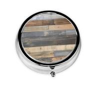 Pilulier rond vintage texture planche de bois avec 3 compartiments, mini pilulier en métal pour sac à main ou poche, léger et portable pour un usage quotidien, cadeau, voyage