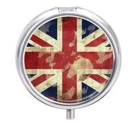 Pilulier rond vintage Union Jack à 3 compartiments avec miroir - Petit pilulier de voyage - Joli organiseur de vitamines portable pour le quotidien - Pour poche et sac à main