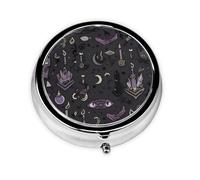 Pilulier rond violet noir gothique effrayant - 3 compartiments étanche - Pilulier de poche portable pour poche ou sac à main