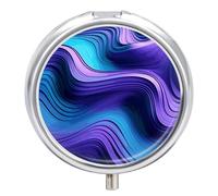Pilulier rond violet ondulé à 3 compartiments avec miroir, petit pilulier de voyage mignon organisateur de vitamines portable pour sac à main