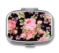 Pilulier rose à 2 compartiments pour sac à main ou poche Mini pilulier en métal pour médicaments quotidiens pour contenir des vitamines, de l'huile de poisson