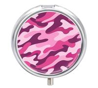 Pilulier rose camouflage avec miroir rétro 3 compartiments petit pilulier rond en métal ou vitamines huile de poisson pilulier sac à main poche