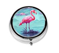 Pilulier rose flamants roses avec miroir - Petit pilulier rétro à 3 compartiments pour sac à main ou poche de voyage - Boîte à pilules décorative en métal - Organisateur de vitamines - Cadeau unique