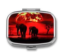 Pilulier rouge en forme d'éléphants pleine lune, 2 compartiments, organiseur de pilules portable pour poche ou sac à main, organiseur décoratif en métal pour médicaments et vitamines