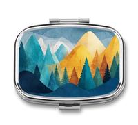 Pilulier rustique à 2 compartiments avec des montagnes et des arbres à l'aquarelle - Pilulier de voyage pour sac à main