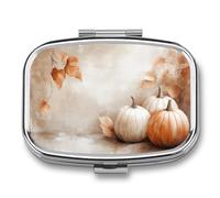 Pilulier rustique en forme de citrouilles et de feuilles d'automne à 2 compartiments - Pilulier portable de voyage pour sac à main