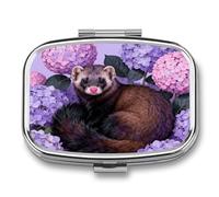 Pilulier Sable dans un buisson d'hortensias avec miroir, 2 compartiments, étanche, pour sac à main ou poche, avec poignée antidérapante, organisateur de voyage pour compléments alimentaires (vitamine