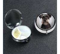 Pilulier Schnauzer mignon à 3 compartiments pour sac à main ou poche Petit organisateur de médicaments avec miroir Boîte à pilules de voyage décorative en métal Cadeau unique