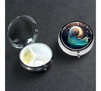 Pilulier scintillant en forme d'escargot à 3 compartiments pour sac à main ou poche, petit organisateur de médicaments avec miroir, pilulier de voyage décoratif en métal pour vitamines, cadeau unique
