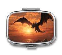 Pilulier Sea Sunset Flying Dragon à 2 compartiments - Petit pilulier portable en métal pour sac à main, poche de voyage, organisateur de vitamines pour homme et femme, sans BPA