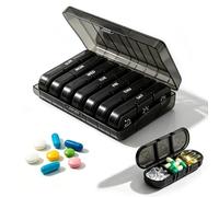 Pilulier Semaine Matin Midi Soir, Pillulier 7 Jours à l'humidité (Noir) | Pilulier Semaine, Capacite plus Rangement Boite de Médicaments，21 Compartiments，Finition Précise, Portabilité Facile Sans BPA