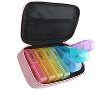 Pilulier Semaine Matin Soir Pilulier Hebdomadaire 7 Jours Matin et Après Midi Deux Fois Par Jour Sac en Cuir PU Avec Fermeture éclair Paquet Huile de Poisson, Vitamines (rose)