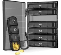 Pilulier Semainier 7 Jours 28 Compartiments Piluliers Medicaments Rangement Grande Capacité Pilulier Semaine Matin Midi Soir Pour Vitamines Suppléments Et Médicaments (Noir)