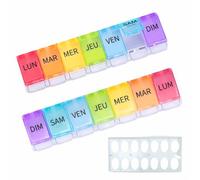 Pilulier Semainier FRANCAIS Matin et Soir | 2 x 7 jours + Socle | Boîte à Medicament Pour chaque jour de semaine | Grande capacité | Ouverture facile | Coloris Arc-en-ciel | Sans BPA