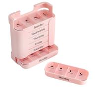 Pilulier Semainier Français Matin, Midi, Soir et Nuit Empilables Tour à Médicaments 7 Jours 28 Compartiments 4 Fois pour Vitamines Suppléments Pilules (Rose)