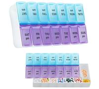 Pilulier Semainier Matin et Soir, Piluliers Medicaments 7 Jours 14 Compartiments, oîte à Pilules à Médicaments au Design Unique Facile à Ouvrir Boîte à Pilules (bleu et violet)