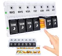 Pilulier Semainier Matin et Soir, Semainier Medicament 14 Compartiments Pilulier 7 Jours Grande Capacité plus Rangement Boite de Médicaments Pilbox Semainier 2 Fois par Jour (Noir et Blanc)