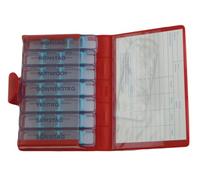 Pilulier semainier,MEDIDOS-LUXE,ROUGE,version allemande,étui 7 jours individuels,28 compartiments modulables,pour médicaments peu volumineux.Etui solide,rigide en matière synthétique semi-mate.