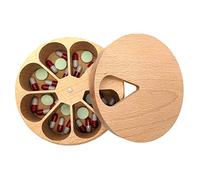 Pilulier Semainier - Pilulier Rond 7 Jours | Pilulier Journalier en Bois | Petit Tour Boîte À Pilules Medicaments Vitamines Conteneur | Pilulier Distributeur de Pilules Médicaments pour Voyager Qumiuu