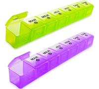 Pilulier Semainier, Piluliers de 7 Jours, Pilulier Journalier, Pilulier AM/PM à 14 Compartiments, Distributeur de Médicaments Pour Huiles de Poisson, Support de Vitamines et Suppléments (Vert Violet)