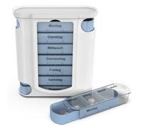 Pilulier semainier, pour 7 jours, 4 cases, bleu / blanc