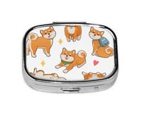 Pilulier Shiba Inu mignon et drôle, boîte à pilules à 2 compartiments, organiseur portable