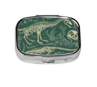 Pilulier squelette dinosaure à 2 compartiments - Pilulier portable en métal - Joli pilulier de voyage - Organisateur de vitamines pour sac à main, poche, cadeau de voyage