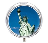 Pilulier Statue de la Liberté à 3 compartiments - 3 compartiments par jour - Organisateur de vitamines portable avec miroir - Petit pilulier pour sac à main et poche - Joli récipient à médicaments