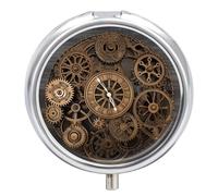 Pilulier steampunk avec horloge et engrenages pour homme - Joli pilulier de voyage à 3 compartiments